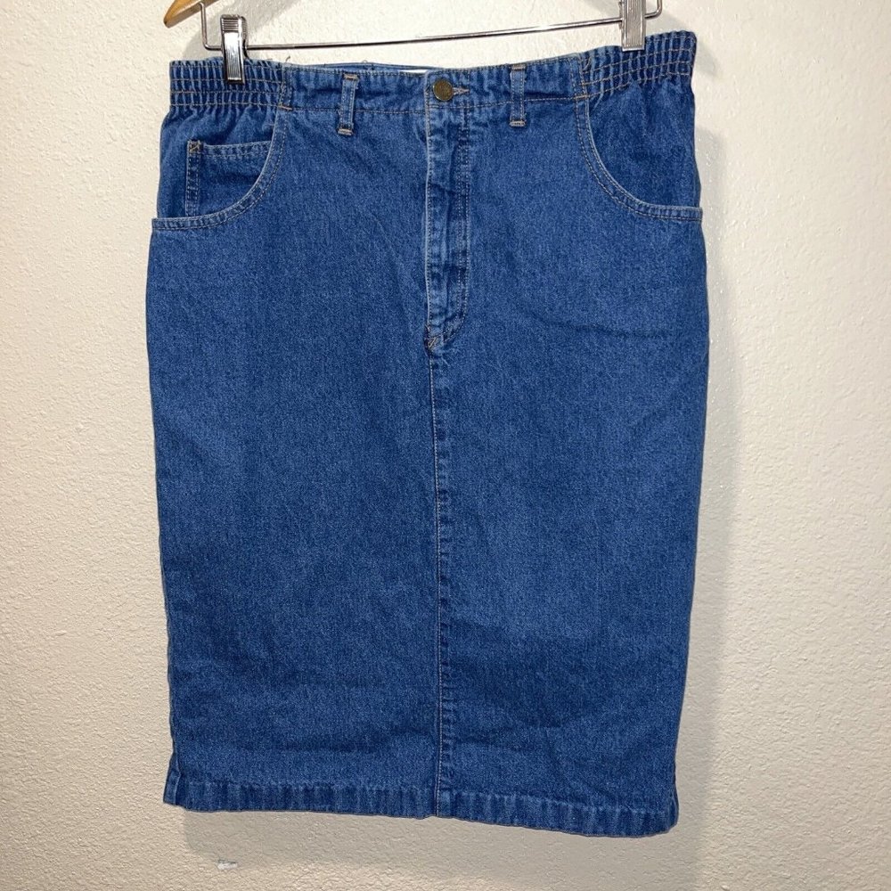 Vintage 80's Jantzen Skirt Blue Jean Denim A-Line Skirt Size‎ 12 Made USA